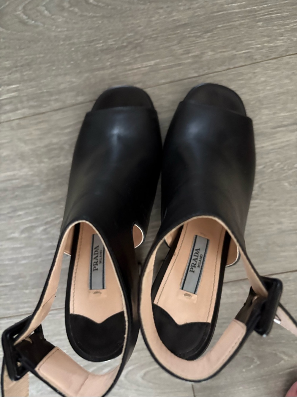 Prada Black Leather Open-Toe Slingback Mules